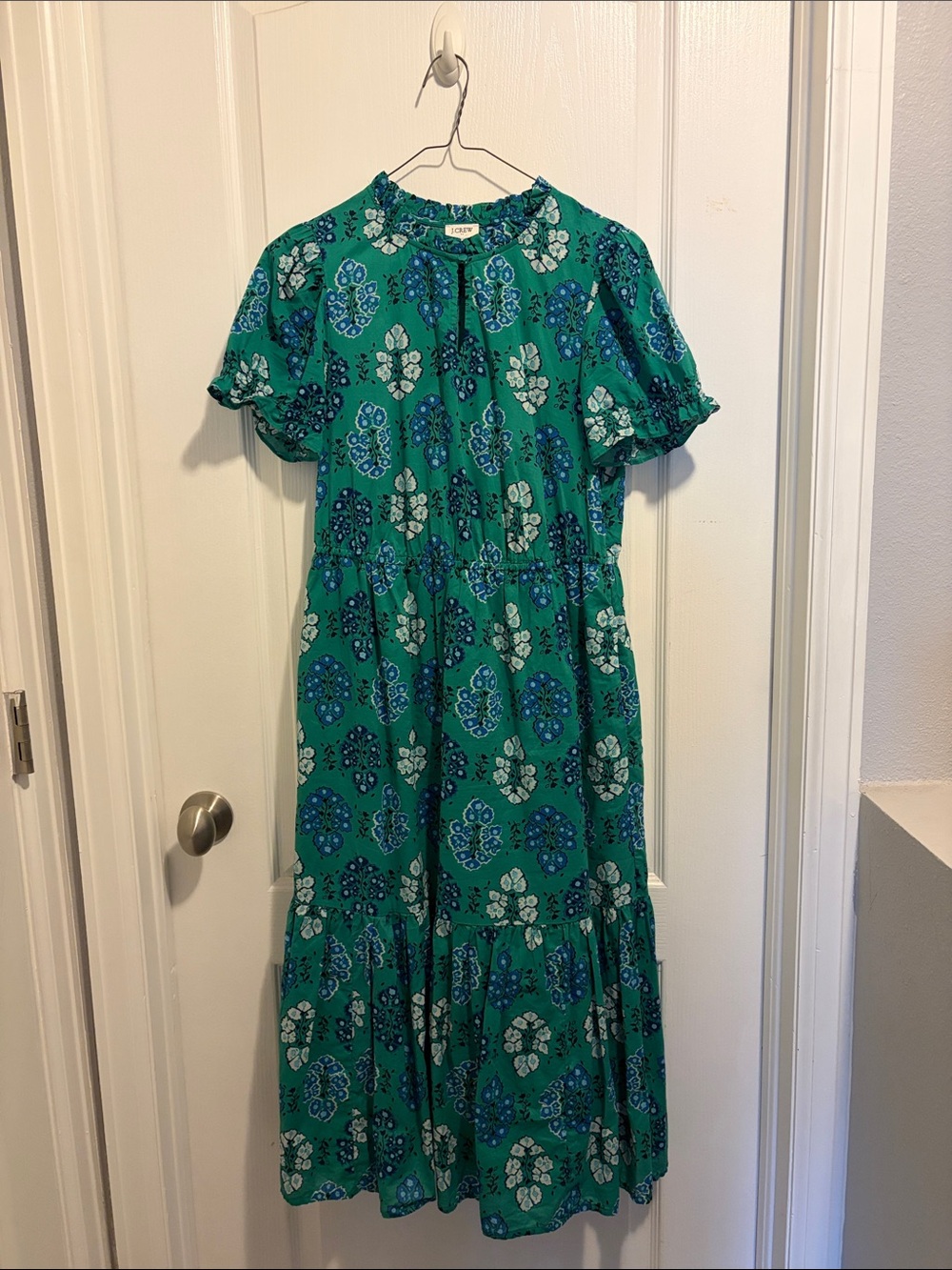 J. Crew Factory Green Floral Maxi Dress with Pockets